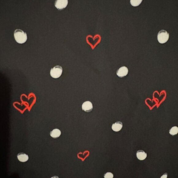 CHICO'S BLACK BLOUSE W/WHITE DOT & RED HEARTS   MEDIUM - Picture 7 of 10